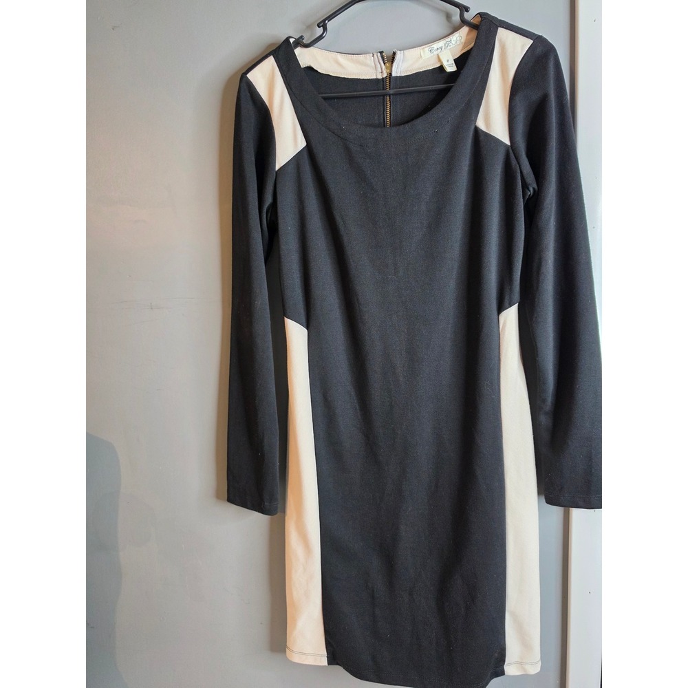 Corey P Black Cream Colorblock Long Sleeve Sheath Dress Size 8